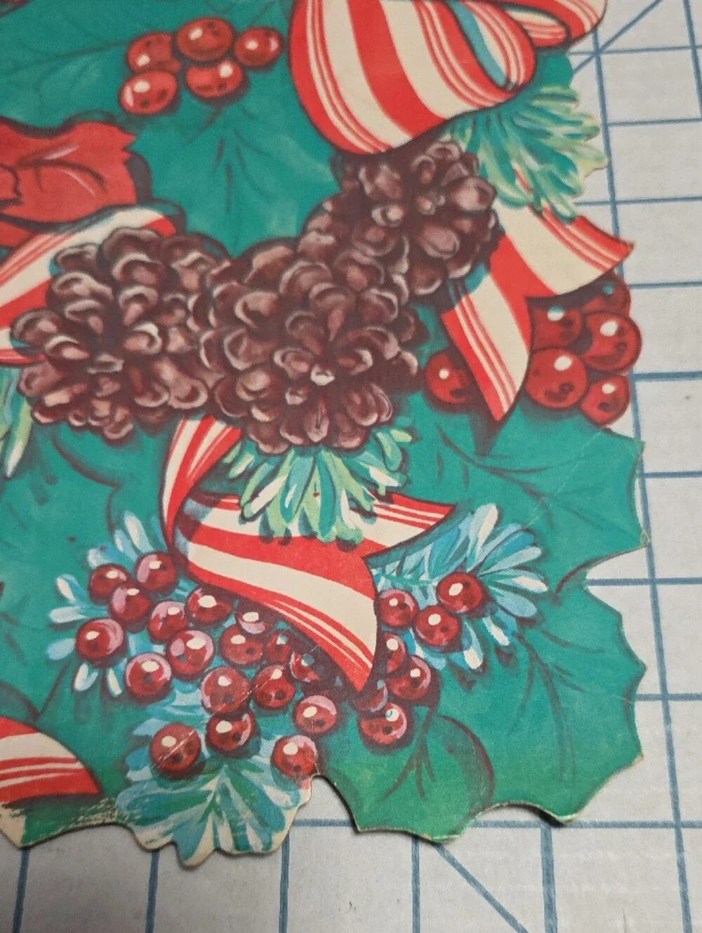 Holiday Poinsettia and Ribbon Party Die Cut - Green & Red, VTG, 10.5